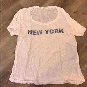 Monrow Women Cropped 100% Linen Graphic Crew Neck Short Sleeve T-Shirt - size M